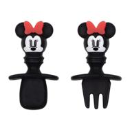 🍴 bumkins disney silicone chewtensils: набор ложки и вилки для кормления малышей от 6 месяцев+, дизайн минни маус - эффективные приборы для обучения и техники питания "baby led weaning" в стадии 1. логотип