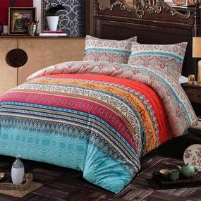img 3 attached to 🛏️ Nanko Comforter Set Queen Size: Boho Red Blue Colorful Retro Striped Pattern Print - Reversible Microfiber Duvet Sets Bedding for Men and Women - 88 x 90 inch - Bohemian Exotic Modern Farmhouse Design