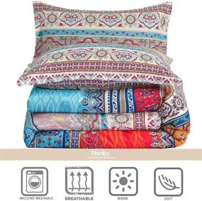 img 1 attached to 🛏️ Nanko Comforter Set Queen Size: Boho Red Blue Colorful Retro Striped Pattern Print - Reversible Microfiber Duvet Sets Bedding for Men and Women - 88 x 90 inch - Bohemian Exotic Modern Farmhouse Design