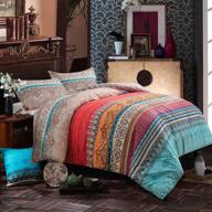 🛏️ nanko comforter set queen size: boho red blue colorful retro striped pattern print - reversible microfiber duvet sets bedding for men and women - 88 x 90 inch - bohemian exotic modern farmhouse design logo