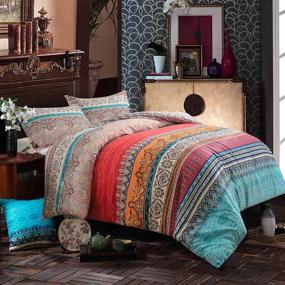 img 4 attached to 🛏️ Nanko Comforter Set Queen Size: Boho Red Blue Colorful Retro Striped Pattern Print - Reversible Microfiber Duvet Sets Bedding for Men and Women - 88 x 90 inch - Bohemian Exotic Modern Farmhouse Design