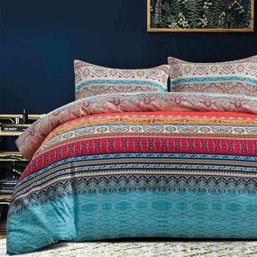 img 2 attached to 🛏️ Nanko Comforter Set Queen Size: Boho Red Blue Colorful Retro Striped Pattern Print - Reversible Microfiber Duvet Sets Bedding for Men and Women - 88 x 90 inch - Bohemian Exotic Modern Farmhouse Design