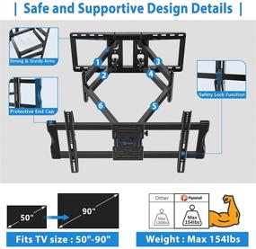 img 1 attached to Настенное крепление для телевизора с полным диапазоном движения, с поворотом и артикуляцией для ЖК-телевизоров от 50 до 90 дюймов, OLED, 4K плоских и изогнутых телевизоров - с выдвижной рукой длиной 29 дюймов, крепежными болтами длиной 24 дюйма, максимальным стандартом VESA 800x400 мм, нагрузкой до 154 фунтов от Pipishell.