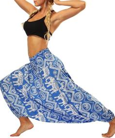 img 1 attached to 🌺 Bohemian Yoga Pants for Women – Hippy Harem Trousers with Smocked Waist, Flowy Beach Pant