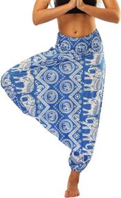 img 2 attached to 🌺 Bohemian Yoga Pants for Women – Hippy Harem Trousers with Smocked Waist, Flowy Beach Pant
