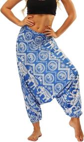 img 4 attached to 🌺 Bohemian Yoga Pants for Women – Hippy Harem Trousers with Smocked Waist, Flowy Beach Pant