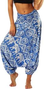 img 3 attached to 🌺 Bohemian Yoga Pants for Women – Hippy Harem Trousers with Smocked Waist, Flowy Beach Pant