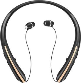 img 4 attached to Retractable Bluetooth Headphones: Black Gold Neckband Wireless Earphones with Noise Cancelling & Mic