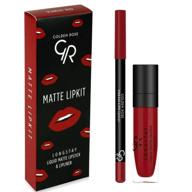 💄 gr cosmetics matte liquid lipstick and lip liner pencil set - scarlet red, lip makeup kit for long-lasting color logo