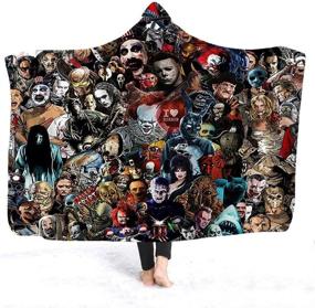 img 4 attached to Gothic Sherpa Fleece Hooded Blanket for Adults - Mysterious Horror Character Design| CNKOBE | Wearable Microfiber Throw | Bedding| Size: 78.7x59inch