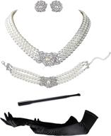 🎀 complete audrey hepburn holly golightly costume accessory set: necklace, earrings, gloves & holder logo