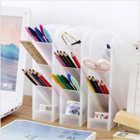 img 1 attached to YOTINO Translucent White Pen Storage Holder - High Capacity Desk Organizer for Office Studio School (5Pcs)