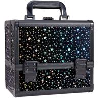 💄 joligrace makeup train case cosmetic organizer box - lockable 3-tier trays with mirror, brush holder - holographic iridescent star design logo