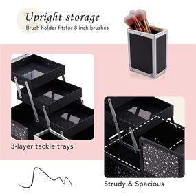 img 1 attached to 💄 Joligrace Makeup Train Case Cosmetic Organizer Box - Lockable 3-Tier Trays with Mirror, Brush Holder - Holographic Iridescent Star Design