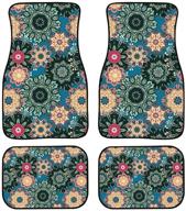 🌸 bohemian flower printed car floor mats set of 4 - universal size carpets for interior decoration of sedans, vans, suvs, and trucks logo