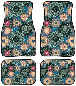 img 4 attached to 🌸 Bohemian Flower Printed Car Floor Mats Set of 4 - Universal Size Carpets for Interior Decoration of Sedans, Vans, SUVs, and Trucks