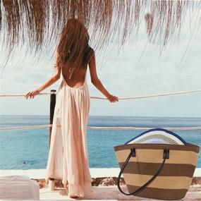 img 2 attached to Wanderlust: Stylish and Spacious Waterproof Beach Bag for Women - Canvas Straw Tote with Shoulder Straps