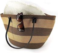 wanderlust: stylish and spacious waterproof beach bag for women - canvas straw tote with shoulder straps logo