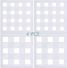 img 4 attached to 🐃 Set of 4 Buffalo Plaid Stencils 12x12Inch - Reusable Large Check Checker 18 Mil Mylar Template - Milky White DIY Farmhouse Pattern Stencil for Painting Wood &amp; Wall Art