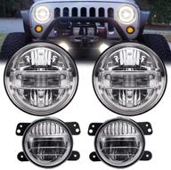 🚗 audexen 7" chrome led headlights with drl high low beam + 4" chrome smiley design cree led fog lights for jeep wrangler jk jku tj lj 1997-2018, 2020 exclusive patent - enhanced seo logo