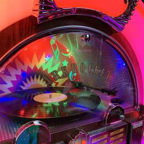 img 2 attached to 🎵 ARKROCKET Saturn V Jukebox Vinyl Record Player: Full-Size Retro Style with USB, SD, AUX, AM/FM Radio, MP3, CD-Player, Rainbow LED Light Up - Dark Oak