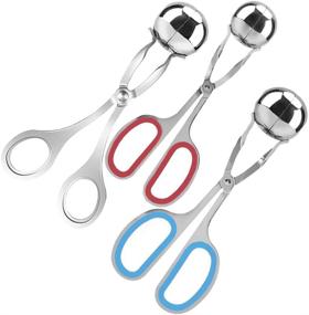 img 4 attached to 🍡 Set of 3 Stainless Steel Meat Ballers by AIFUDA - Nonstick Meatball Scoop, Ice Cream Scoop, Cake Pop and Fruit Maker with Ice Tongs - Ideal for Cookie Dough, Melon