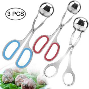 img 3 attached to 🍡 Set of 3 Stainless Steel Meat Ballers by AIFUDA - Nonstick Meatball Scoop, Ice Cream Scoop, Cake Pop and Fruit Maker with Ice Tongs - Ideal for Cookie Dough, Melon