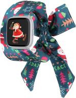 wearlizer scarf bands compatible with fitbit versa/fitbit versa 2/versa lite special edition women girl fashion cute silk replacement wrist strap for versa (christmas santa) logo