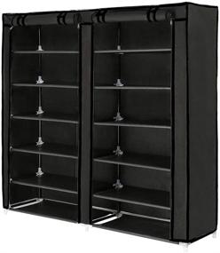 img 3 attached to 👠 Blissun 7-Tier Shoe Rack Storage Organizer, Fits 36 Pairs - Portable Double Row Shoe Rack Shelf Cabinet Tower for Closet with Nonwoven Fabric Cover in Black