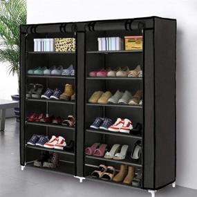 img 4 attached to 👠 Blissun 7-Tier Shoe Rack Storage Organizer, Fits 36 Pairs - Portable Double Row Shoe Rack Shelf Cabinet Tower for Closet with Nonwoven Fabric Cover in Black