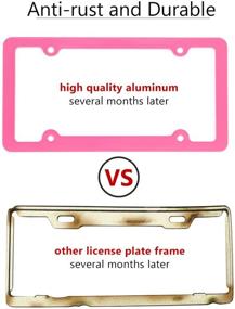 img 2 attached to 🎀 Simchoco Pink License Plate Frame Set - 2 Pcs, 4-Hole Matte Aluminum Frame with Chrome Screw Caps for US Vehicles