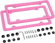 🎀 simchoco pink license plate frame set - 2 pcs, 4-hole matte aluminum frame with chrome screw caps for us vehicles logo
