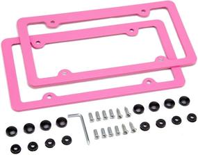 img 4 attached to 🎀 Simchoco Pink License Plate Frame Set - 2 Pcs, 4-Hole Matte Aluminum Frame with Chrome Screw Caps for US Vehicles