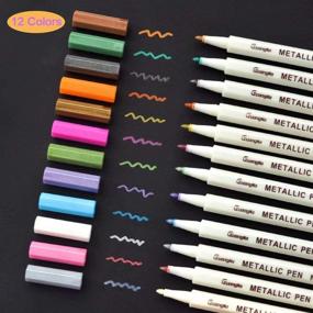 img 4 attached to 🖌️ Premium Metallic Marker Pens Set of 12 Assorted Colors - Perfect for Adult Coloring Books, Art Rock Painting, Card Making, Metal and Ceramics, Glass - Fine Tip Style