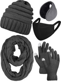 img 4 attached to URATOT 5-Piece Winter Outdoor Set: Knitted Scarf, Beanie, Touch Screen Gloves, Earmuff Warm Cover for Men & Women