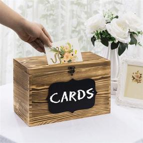 img 4 attached to 🎁 Rustic Brown Wood Wedding Card Gift Box: Slotted Lid, Lock & Chalkboard Label [+Product Benefits]