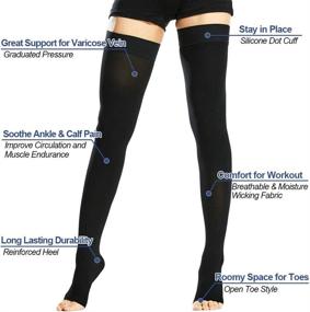 img 2 attached to 🧦 Beister Medical Open Toe Thigh High Compression Stockings with Silicone Band – Firm 20-30 mmHg Support for Varicose Veins, Edema, Flight – Black, Large