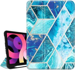 img 4 attached to Hepix iPad Air 4th Gen 10.9 inch Case: Blue Teal Marble Geometry Smart Cover with Pencil Holder 2020 - Trifold, Shockproof, Auto Sleep/Wake | A2072 A2316 A2324 A2325