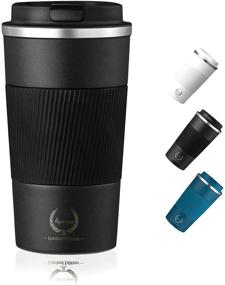 img 4 attached to 18oz Black Stainless Steel Coffee Tumbler: Insulated Cup for Hot Drinks - Ideal Mothers Day ☕ and Birthday Gift for Women & Men - Travel Mug with Lid - Reusable Coffee Tea Thermos