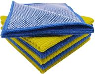 🧽 green and blue microfiber dish cloth kitchen cleaning rags with poly net scour side for washing - 6 pack, 12"x12 logo