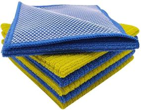 img 4 attached to 🧽 Green and Blue Microfiber Dish Cloth Kitchen Cleaning Rags with Poly Net Scour Side for Washing - 6 Pack, 12"x12