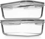 🍽️ 63 oz large glass food storage containers with locking lids - set of 2 | bpa free, leak proof & microwave/oven safe logo