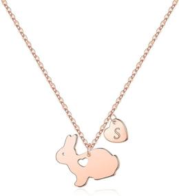 img 4 attached to 🐰 Yoosteel Bunny Gifts: 14K Rose Gold Plated Heart Initial Necklace - Engraved Love Heart - Cute Animal Bunny Necklaces for Kids Girls - Daughter Toddlers Jewelry