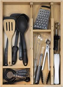 img 1 attached to 🍴 Organize Your Kitchen with One Cottage Bamboo Drawer Dividers - Adjustable & Expandable Utensil Organizer - Customizable Compartments for Flatware, Silverware & More - Natural Wood (16.75" to 21.75")