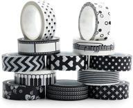 🖤 classic washi tape set: 12 rolls of 394 ft total, black and white collection logo