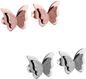 img 1 attached to Jewelry Stainless Frosted Butterfly Earrings Girls' Jewelry