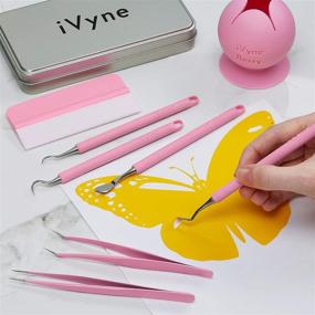 img 1 attached to 🌸 iVyne 7pcs Berry Essentials Silicone Vinyl Weeding Tool Kit - Soft Grip Tools for Vinyl with Weeder, Tweezers, Picker, Hook, and Scraper Set - Perfect for Silhouette Cameos and Cricut Craft (Pink)