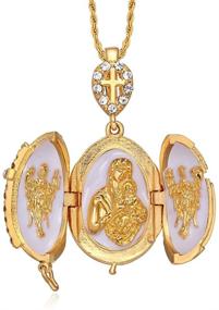 img 3 attached to 🕊️ TF Charms Virgin Mary Christ Jesus Icon Cross Egg Pendant Necklace - Gabriel Archangel Inside - 18 Inches Length