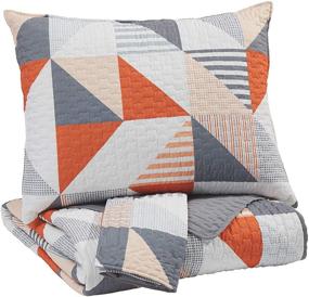 img 3 attached to Modern 2 Piece Coverlet Set by Signature Design Ashley - Full Size - Gray/Orange