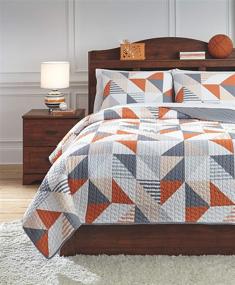 img 2 attached to Modern 2 Piece Coverlet Set by Signature Design Ashley - Full Size - Gray/Orange